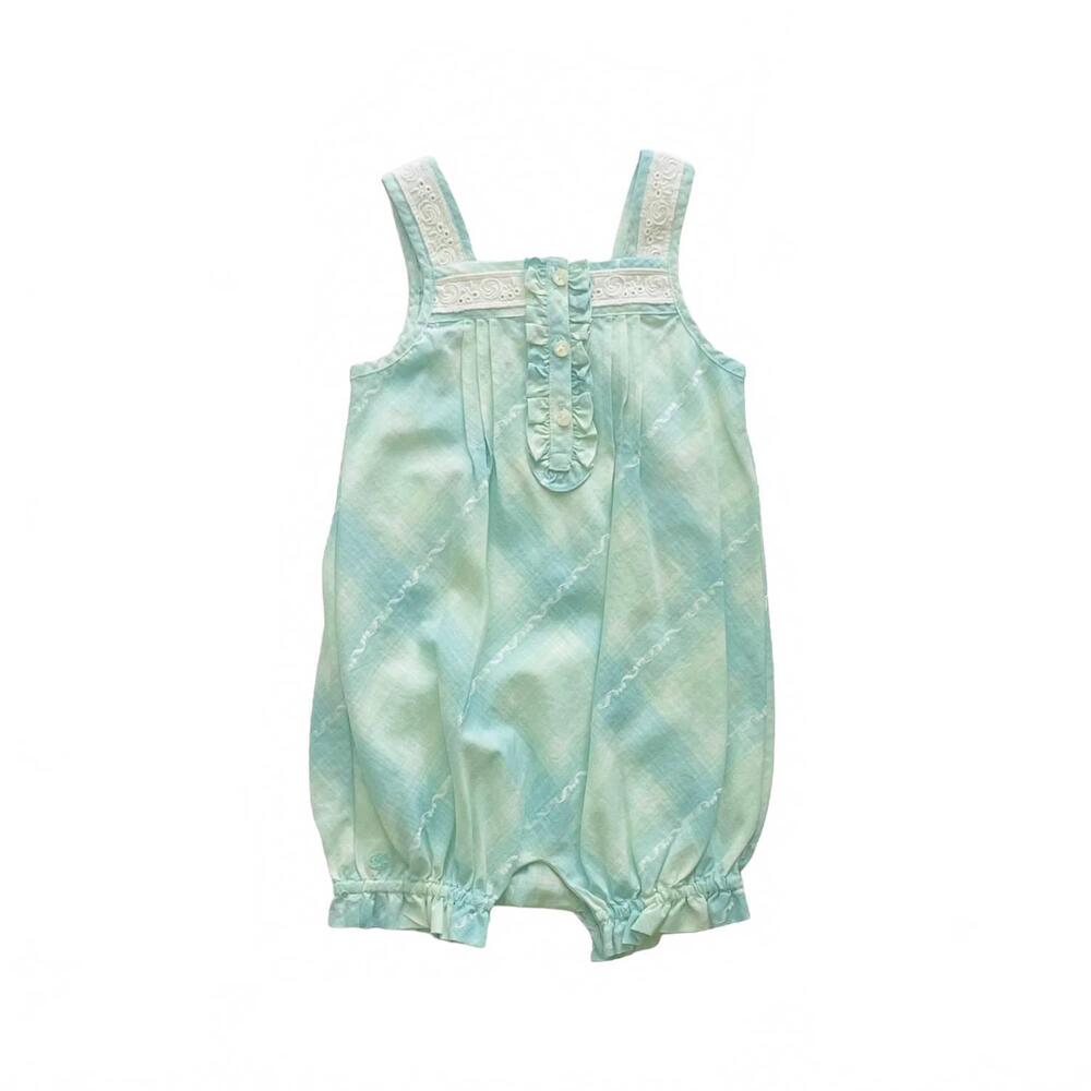 NEW RALPH LAUREN kid's plaid bubble shortall in mint